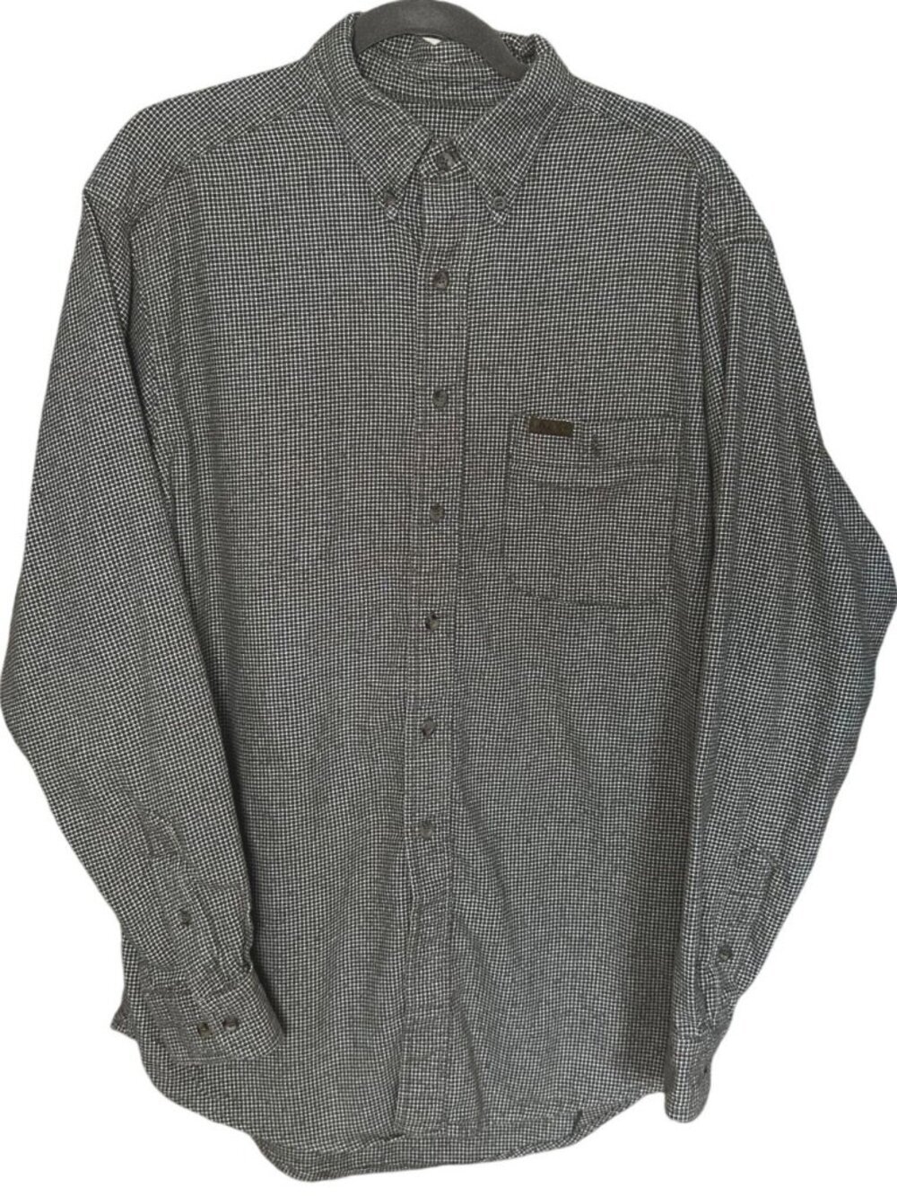 Woolrich Flannel Shirt Mens Large Houndstooth Long Sleeve Cotton Button Up - Picture 1 of 8